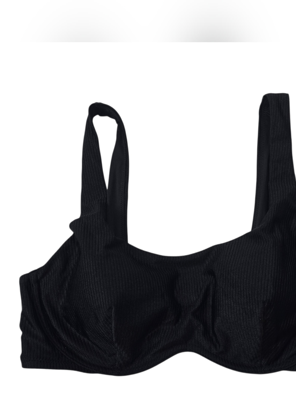 PINK Victoria's Secret Black Ribbed Underwire Swim Top Bikini Beach Coastal